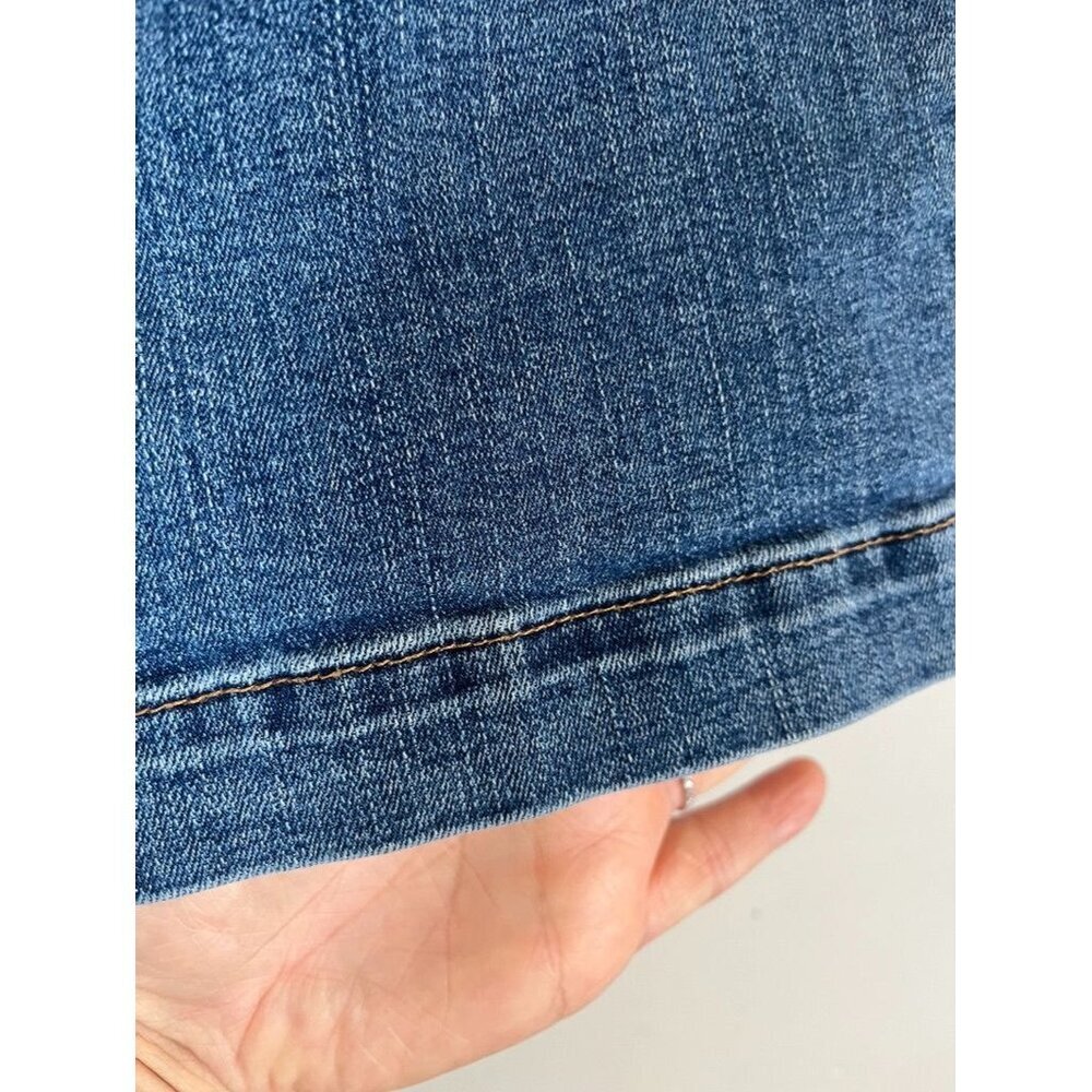 Talbots Skirt Women 8 Blue Denim Red Stripe Jean Midi Retro Boho Hippie Hipster - Picture 5 of 11